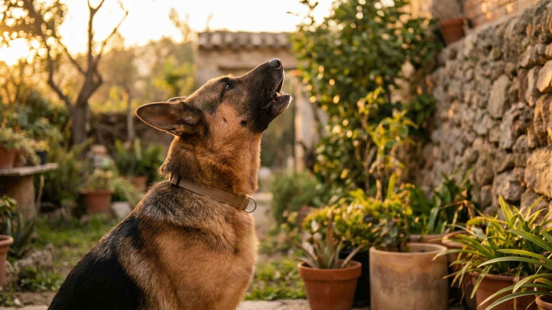 perro aullando de día en casa